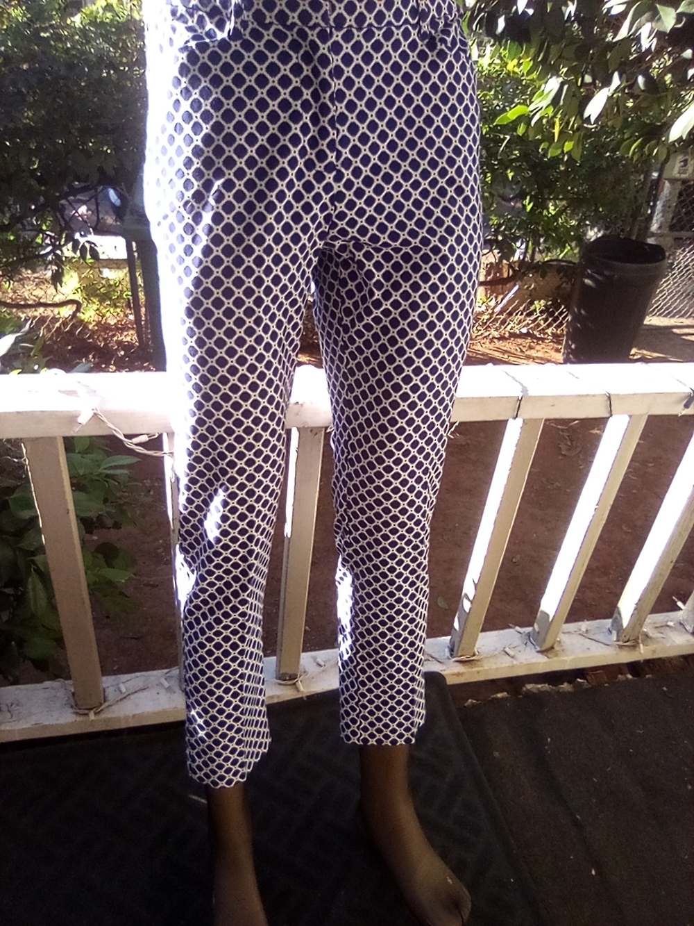 Blue and White Geometric Print Women's Pants